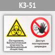 Знак «Осторожно - биологическая опасность (инфекционные вещества). Доступ посторонним запрещен», КЗ-51 (металл, 400х300 мм)